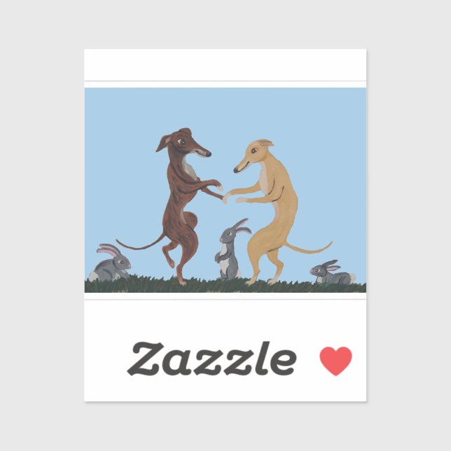 Tanzende Windhunde und Hasenfreunde Einladung Aufkleber (Blatt)