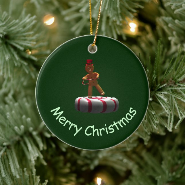 Tanzender Cartoon Gingerbread Man Keramik Ornament (Baum)