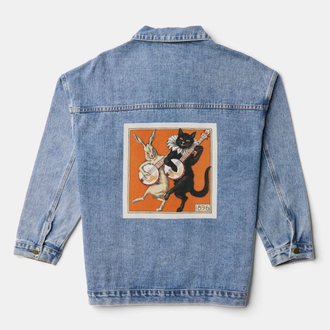 Tanzender Hase und Katze Jeansjacke (Rückseite)