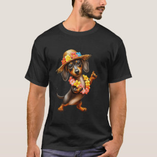 Tanzender hawaiianischer Dachshund-Hund mit tropis T-Shirt