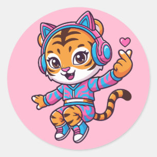 Tanzender K-Pop-Tiger Runder Aufkleber