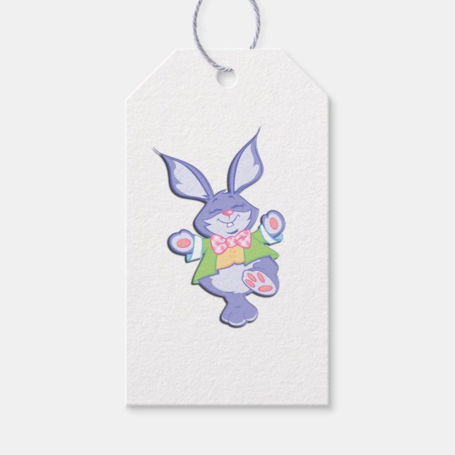 Tanzender lila Osterhase Geschenkanhänger (Vorderseite)