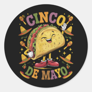 Tanzender Taco Lustige Cinco De Mayo Fiesta-Party Runder Aufkleber