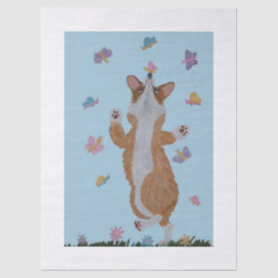 Tanzender Waliser Corgi mit Schmetterlingen Seidenpapier