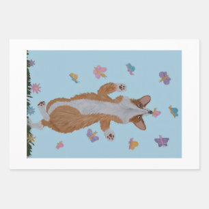 Tanzender walisischer Corgi mit Schmetterlingen Geschenkpapier Set