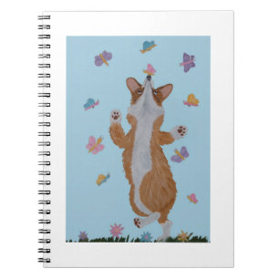 Tanzender walisischer Corgi mit Schmetterlingen Notizblock
