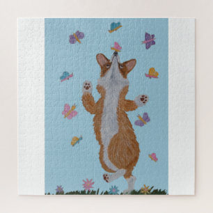 Tanzender Welsh Corgi mit Schmetterlingen Puzzle