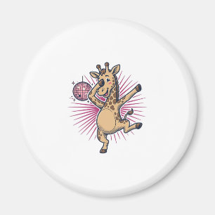 Tanzendes-Giraffe-Disco-Kugel-Vintage-Gravur-Shirt Magnet