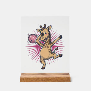 Tanzendes Giraffen-Disco-Kugel-Vintage-Gravur-Shir Acrylschild