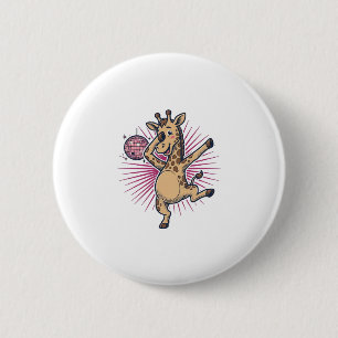 Tanzendes Giraffen-Disco-Kugel-Vintage-Gravur-Shir Button