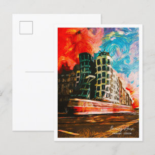 Tanzendes Haus Prag Tschechien Schön Ölmalerei Postkarte