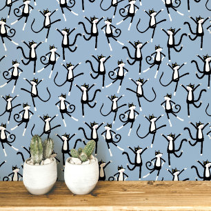 Tanzendes Katze Muster Blau Tapete
