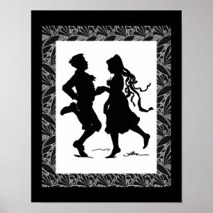Tanzendes Mädchen und Junge Silhouette Kunst Poster