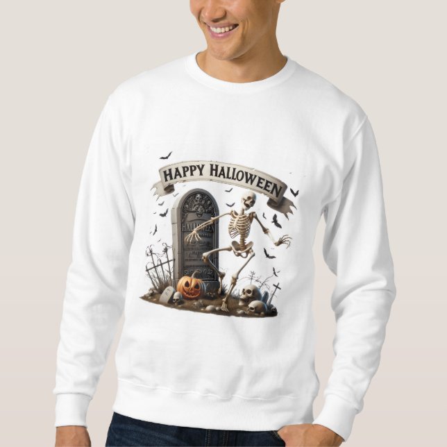 Tanzendes Skelett Halloween-Design Sweatshirt (Vorderseite)