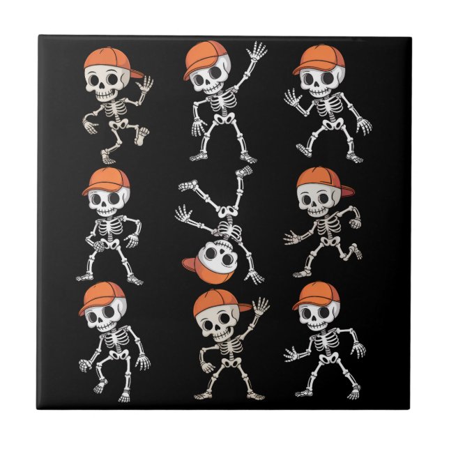 Tanzendes Skelett Kinder Halloween Fliese (Vorderseite)