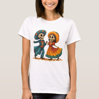 Tanzendes Skelett-Paar – Farbenreicher Tag der Tot T-Shirt