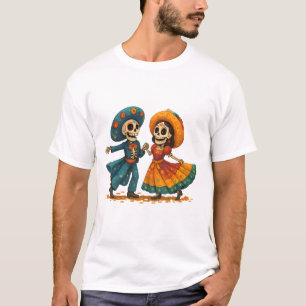 Tanzendes Skelett-Paar – Farbenreicher Tag der Tot T-Shirt