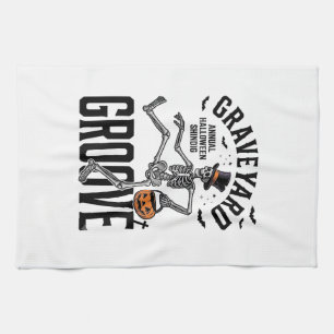 Tanzendes Skelett-Shirt mit Kürbis Vintage Hallowe Geschirrtuch