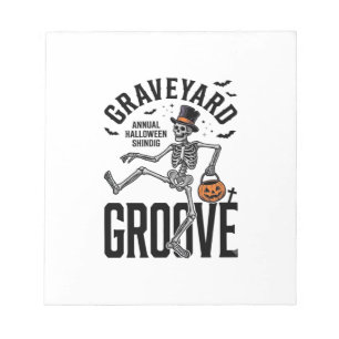 Tanzendes Skelett-Shirt mit Kürbis Vintage Hallowe Notizblock
