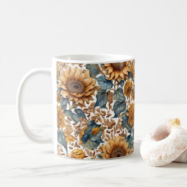 Tanzendes Sonnenblumen-Musterdesign Kaffeetasse (Mit Donut)