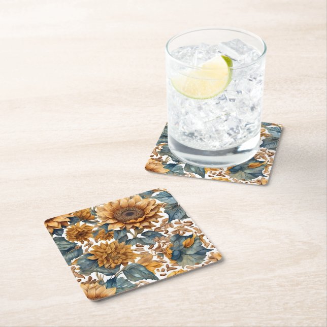Tanzendes Sonnenblumen-Musterdesign Rechteckiger Pappuntersetzer (Vor Ort)