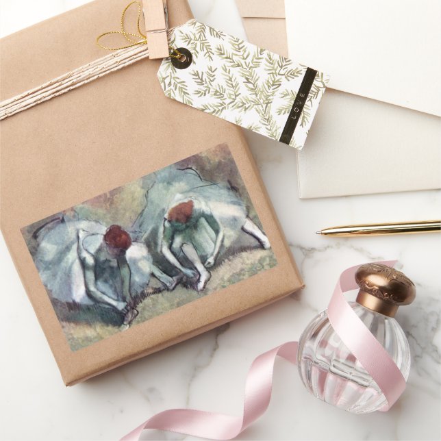 Tänzer, die von Edgar Degas ihre Schuhe schnappen Rechteckiger Aufkleber (Schenken)