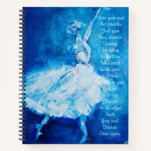 Tänzer in Blau und Weiß mit inspirierender Poesi Notizbuch