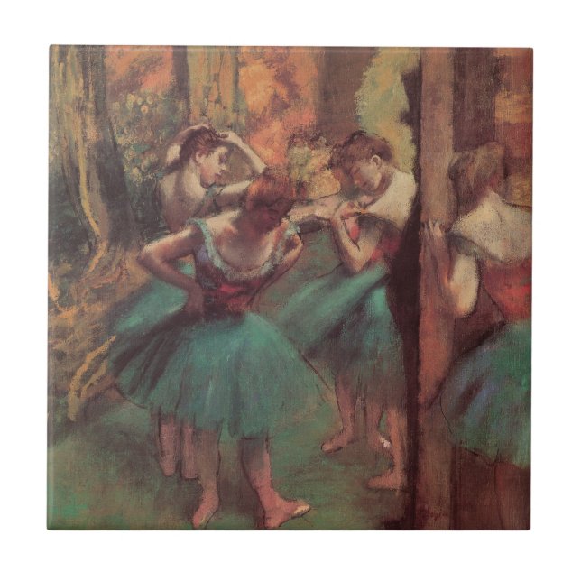 Tänzer, Rosa und Grün von Edgar Degas Fliese (Vorderseite)