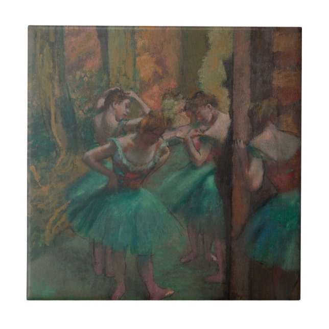 Tänzer, Rosa und Grün von Edgar Degas Fliese (Vorderseite)