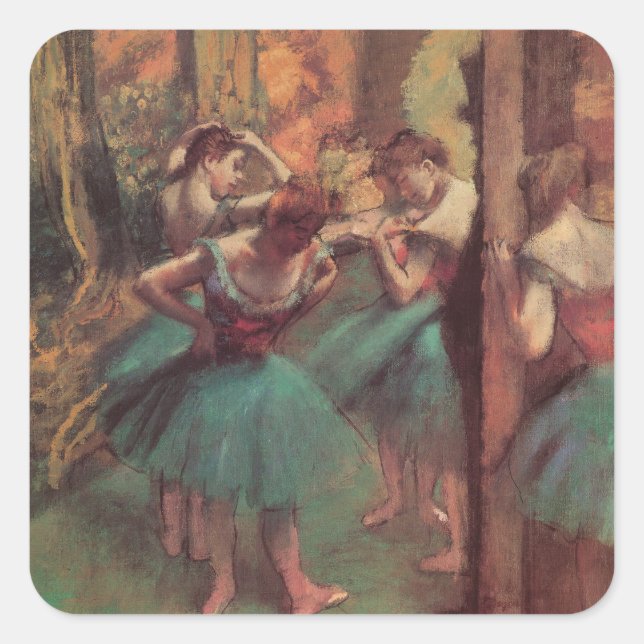 Tänzer, Rosa und Grün von Edgar Degas Quadratischer Aufkleber (Vorderseite)