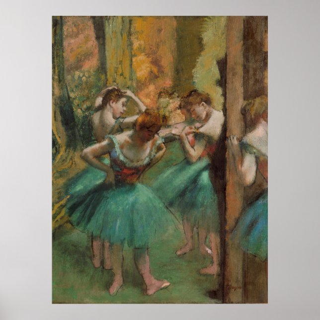 Tänzer, rosa und grüne Edgar Degas Poster (Vorne)
