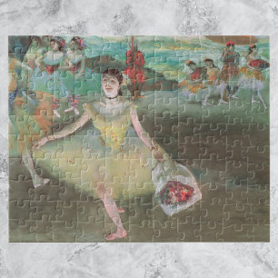 Tänzerin mit Blumenstrauß, Knicksend von Edgar Deg Puzzle