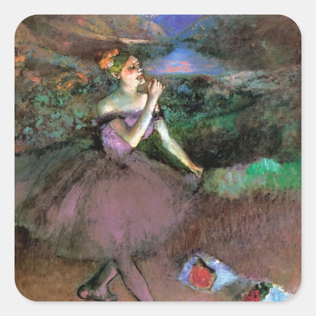 Tänzerin mit Bouquets von Degas Quadratischer Aufkleber (Vorderseite)