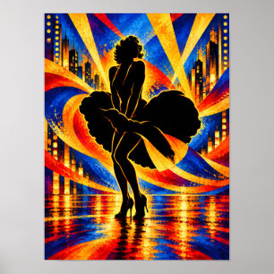 Tänzerin mit fließendem Kleid Silhouette Poster