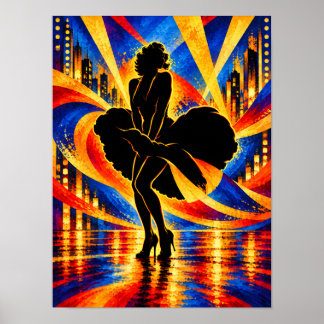 Tänzerin mit fließendem Kleid Silhouette Poster
