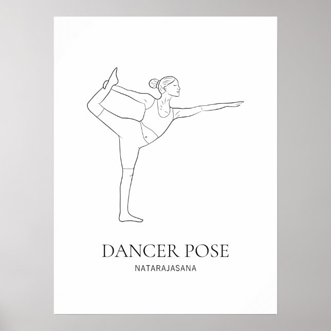Tänzerin Pose Yoga Minimalistische Schwarze Linie  Poster (Vorne)