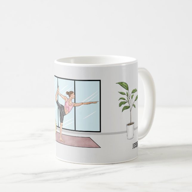 Tänzerin Pose Yoga Natarajasana mit Individuelle N Kaffeetasse (VorderseiteRechts)