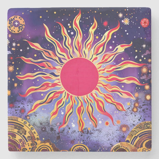 "Tanzfeuer des Kosmos" Die Sonne Steinuntersetzer (Vorderseite)