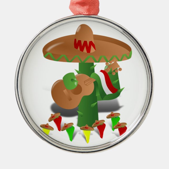 Tanzkaktus mit Gitarre Fiesta Silbernes Ornament (Vorne)