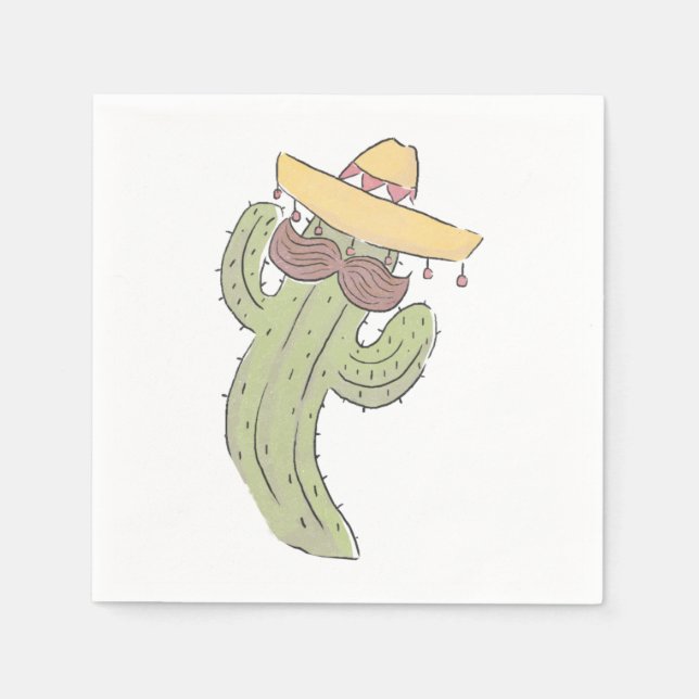 Tanzkaktus mit Mustache in Sombrero Serviette (Vorderseite)