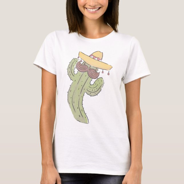 Tanzkaktus mit Mustache in Sombrero T-Shirt (Vorderseite)