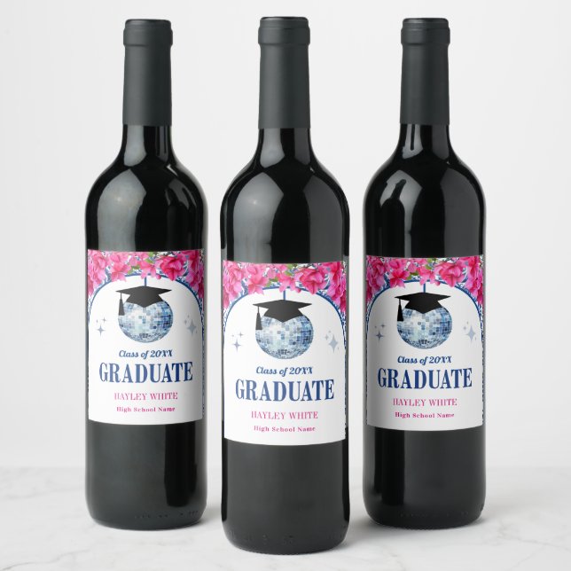 Tanzkönigin Disco-Kugel Abschlussfeier Weinetikett (Flaschen)