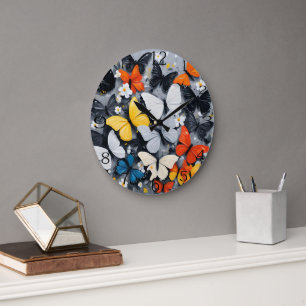 Tanzkunst, farbenfrohe Schmetterlingsakrylenkunst, Große Wanduhr