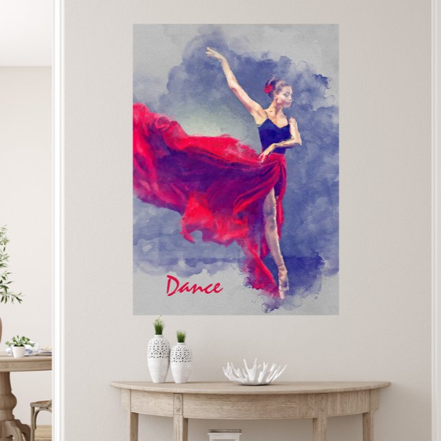 Tanzkunst, Tänzer, Ballett, Rot, Schwarze Leinwand (Dance Art, Dancer, Ballet, Red, Black Canvas Print)