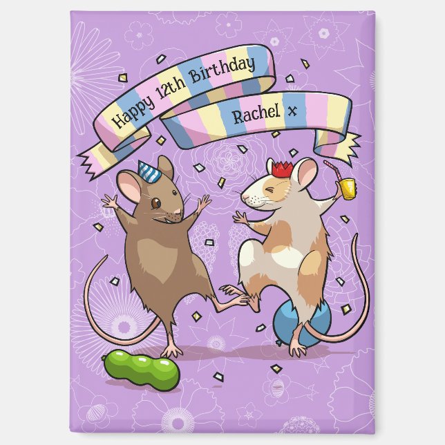 Tanzmäuse Name & Age Happy Geburtstag Party Magnet (Vorderseite)