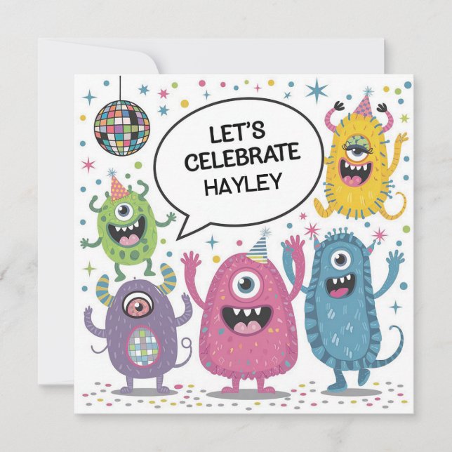 Tanzmonster Party Kindergeburtstag Design Karte (Vorderseite)