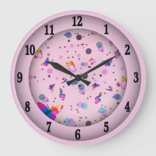 Tanzmusik Rosa mit schwarzen Zahlen Große Wanduhr