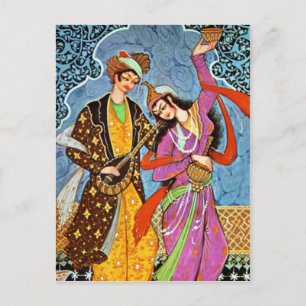 Tanznymphe und Musikerpostkarte Postkarte