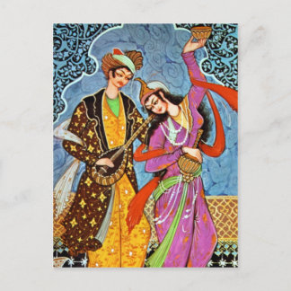 Tanznymphe und Musikerpostkarte Postkarte