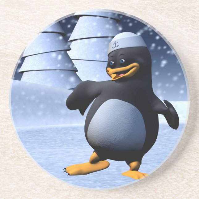 Tanzpinguin Sandstein Untersetzer (Vorne)